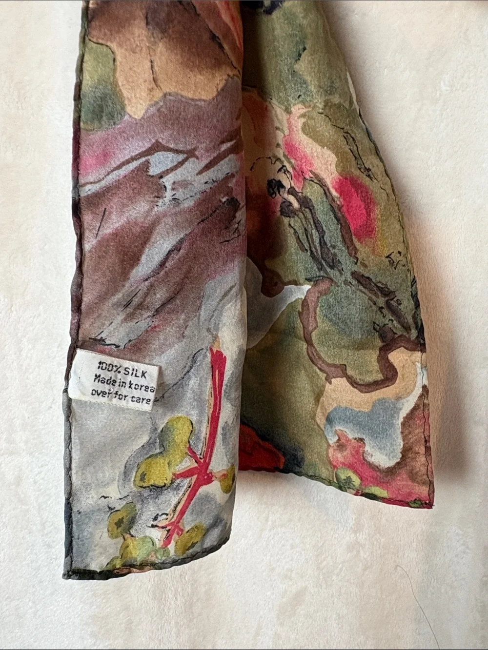 Floral Watercolor Silk Scarf made in Korea
